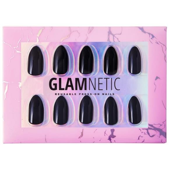 Glamnetic Press On Nails - BobaOpaque Black Short Almond Nails, Reusable